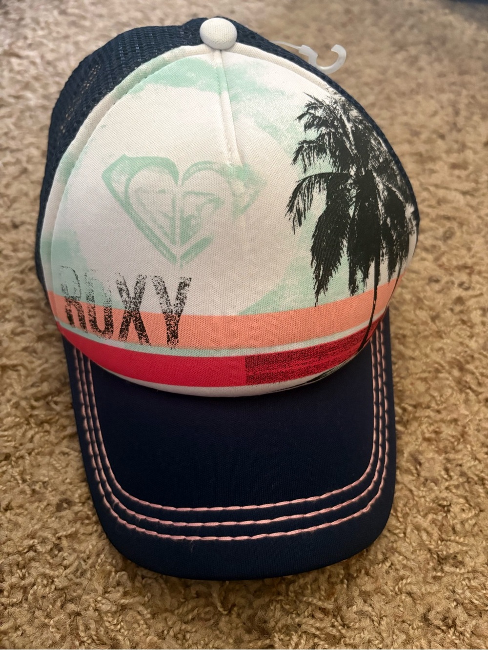 Roxy Womens Adjustable Trucker Hat Beach Palm Tree California NWOT